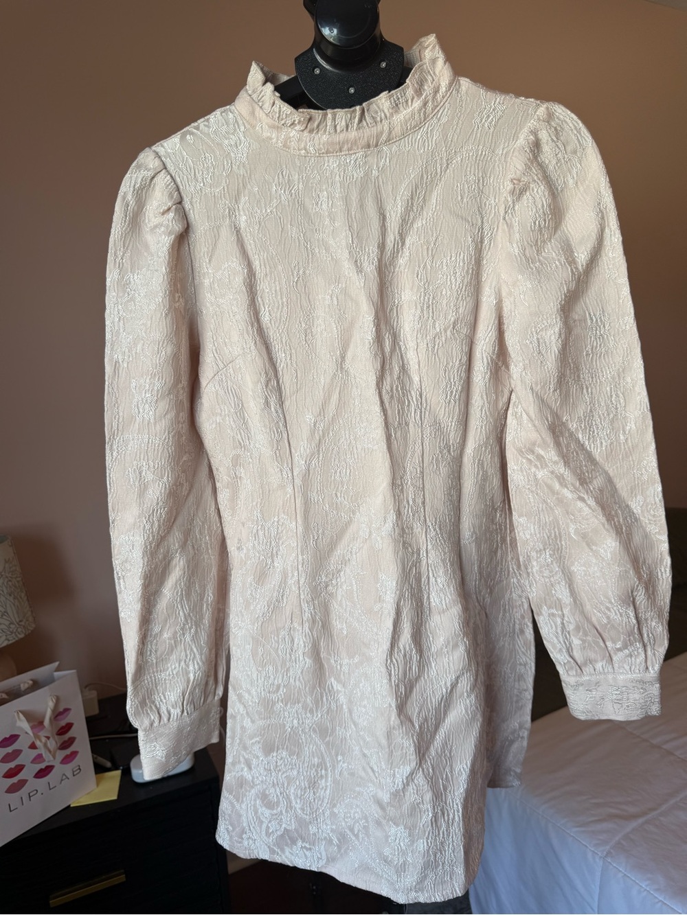 Jacquard Cream Long Sleeve Mini Dress